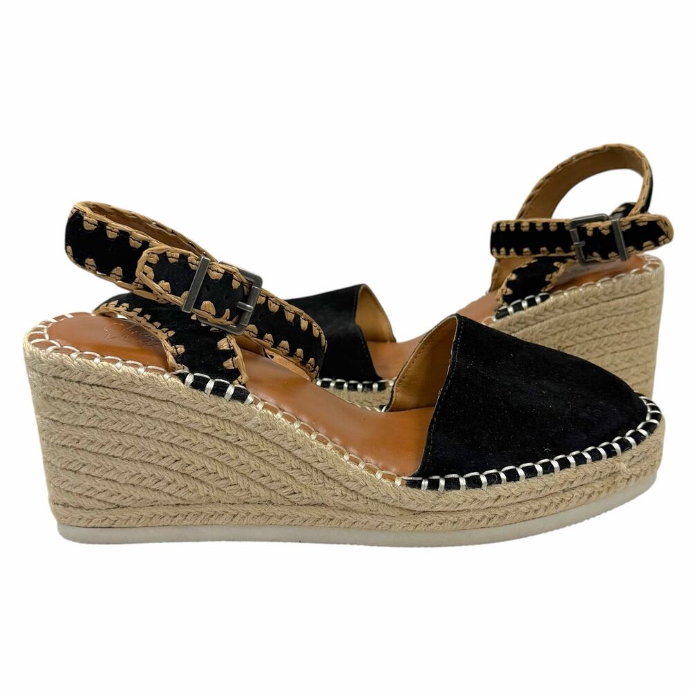Crown Vintage Black Espadrille Wedge Sandals Womens 9.5M Platform Ankle Strap